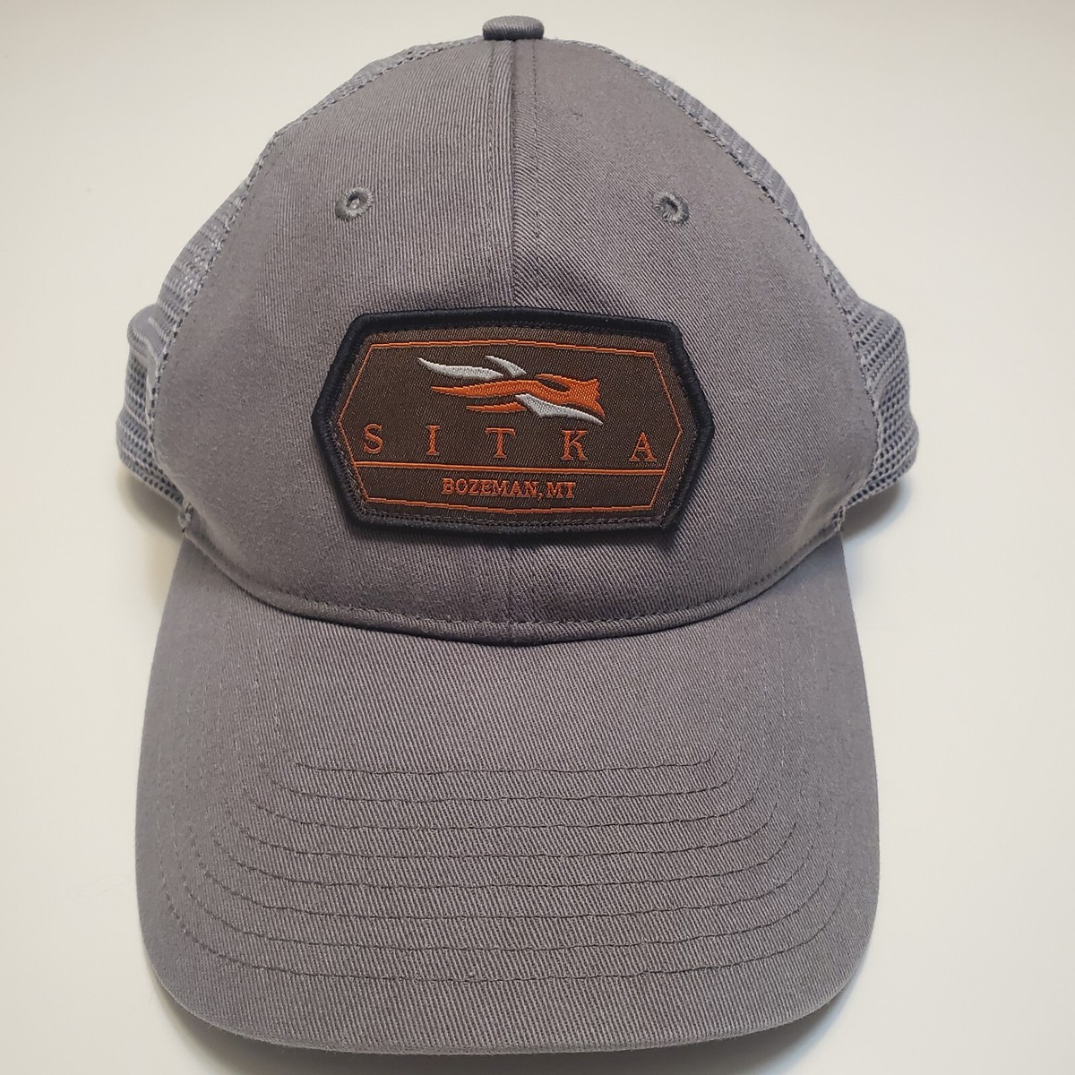 Sitka Gear Hat Cap Trucker Snapback Layback Patch Bozeman Montana Gray Logo  Mesh