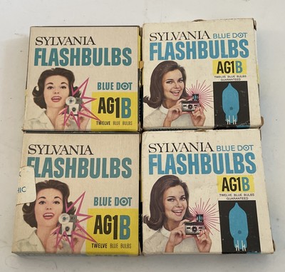 4 Packs of Vintage 12 Sylvania Blue Dot Flashbulbs AG1B - NEW 48 Total Bulbs