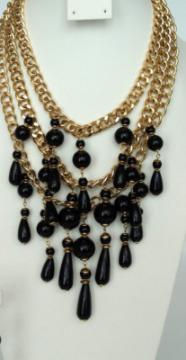 Linea by Louis Dell Olio Waterfall NECKLACE Black Beads/Gold BNWT