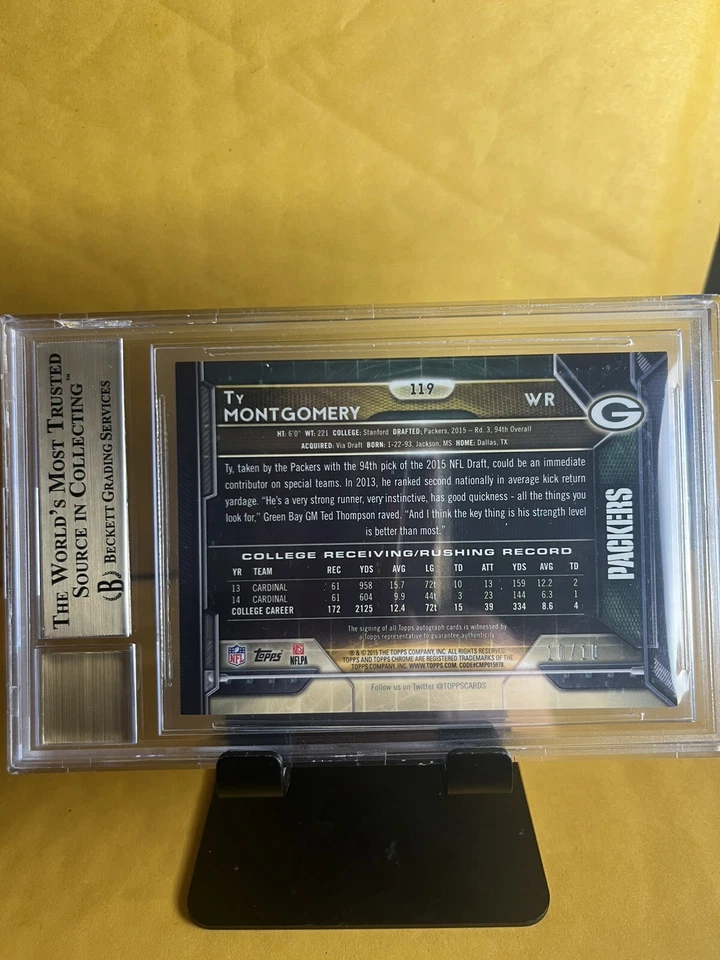 Topps 2015 cromo oro refractor automático Ty Montgomery #119 10/10 BGS 9,5/auto 10. Foto 4 de 4