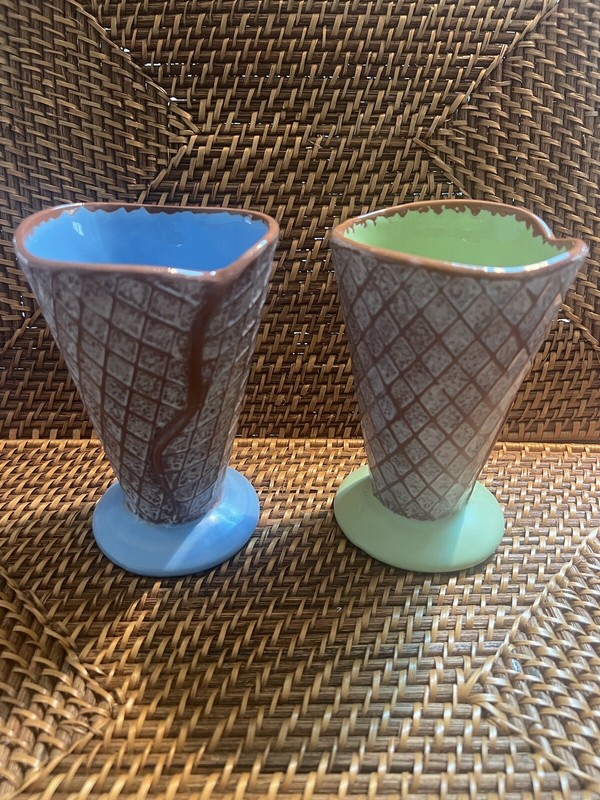 Retired Hallmark Lot of 2 Ice Cream Bowl Stem Sundae Dish Waffle Cone Bowls Cups