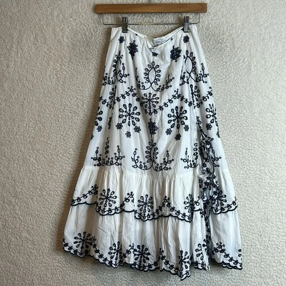 Falda midi Prabal Gurung para mujer bordada blanca y azul talla 4 Foto 2 de 4