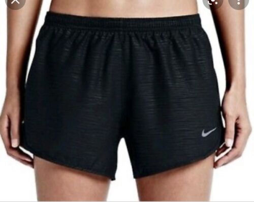 Nike Women's Black Dri Fit Tempo Embossed Running Shorts Zipper Pocket Sz Medium