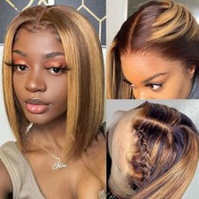 Highlight Ombre Bob Wig Human Hair 13x4 Frontal Lace Wig Ombre Bob Lace Front