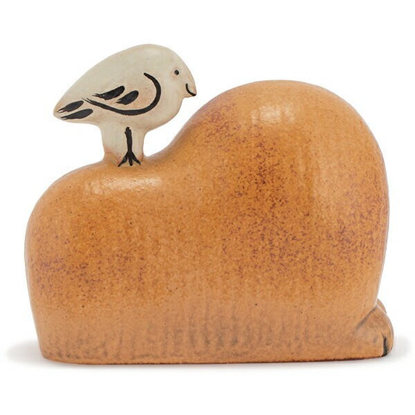 Lisa Larson Lion with Bird Gustavsberg Small Pottery Figure Made