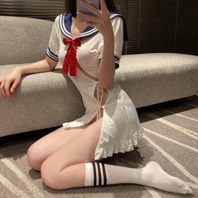 Women Sexy Lingerie School Girl Sheath Dress Tied Cosplay Porno Uniform Costume