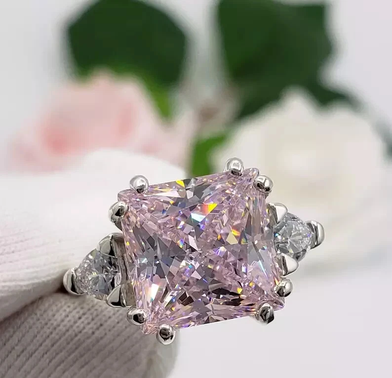 3.28 Ct Cushion Natural Pink Sapphire & Diamond Wedding Ring Real 14K White Gold - Image 2 of 4