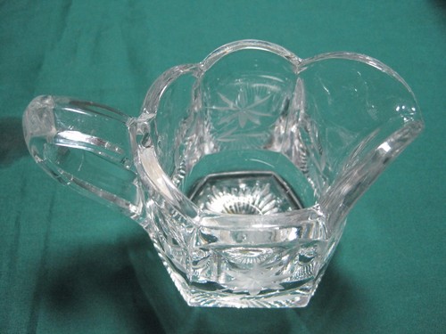 Vintage Open Sugar & Creamer glass Etched floral pattern Scalloped Rim - Picture 7 of 9