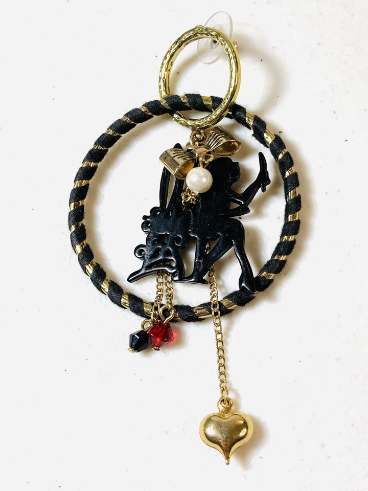 Betsey Johnson - Vintage Silhouette Charm Hoop Earrings - Black & Gold-Tone - Image 3 of 4