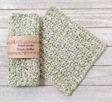 handmade crochet washclothes wash cloth spa bath reusable sage green marl 2pc se