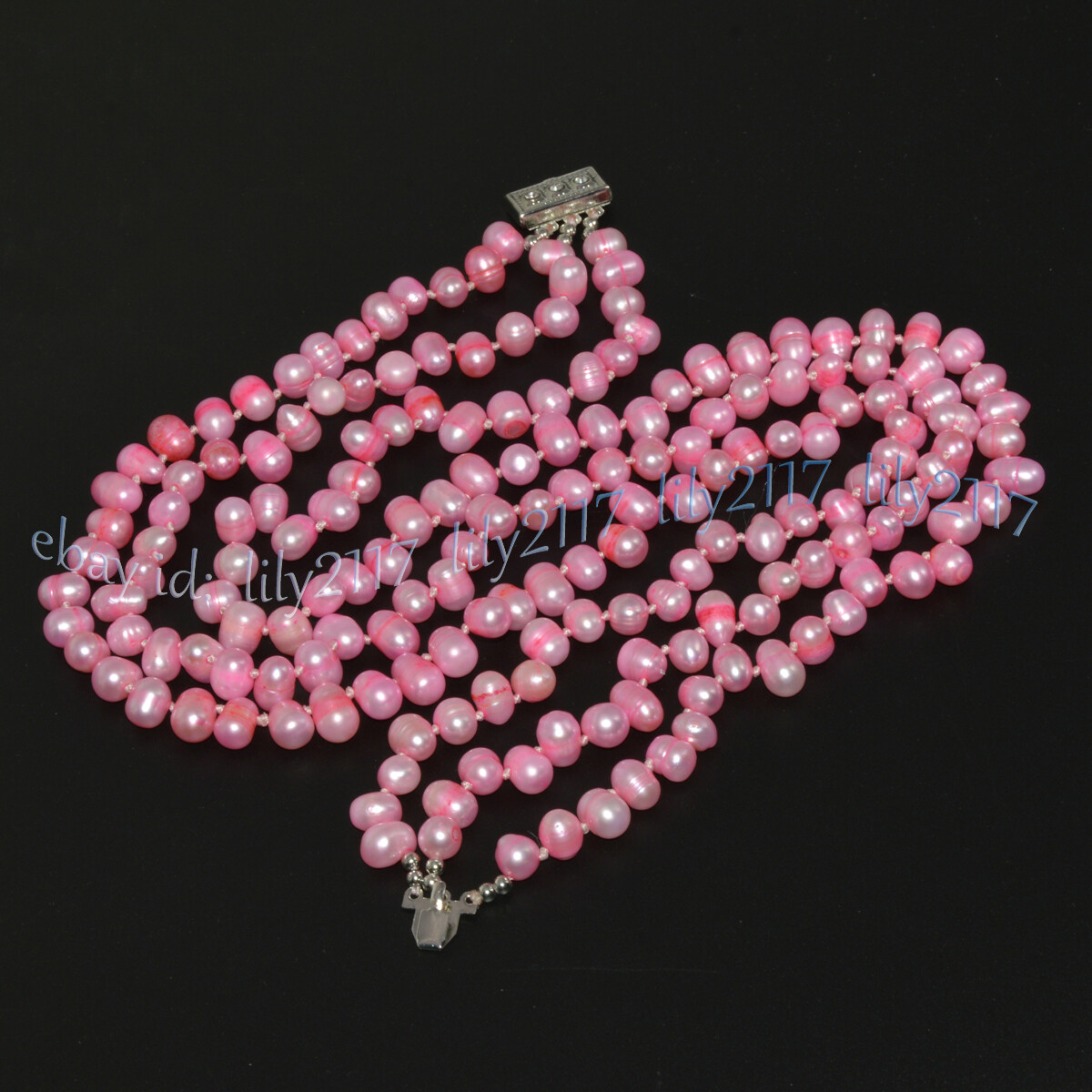 3 Strands Rare 7-9mm Pink Oval Side Hole Freshwater Baroque Pearl