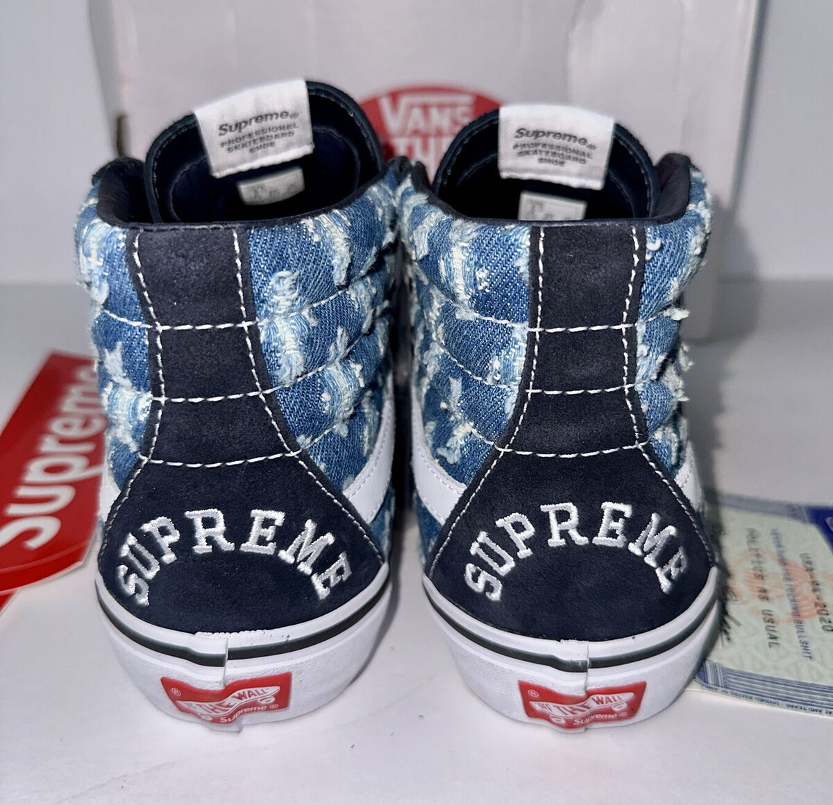 VANS Sk8 Hi Pro x SUPREME Blue Hole Punch Denim  * Size