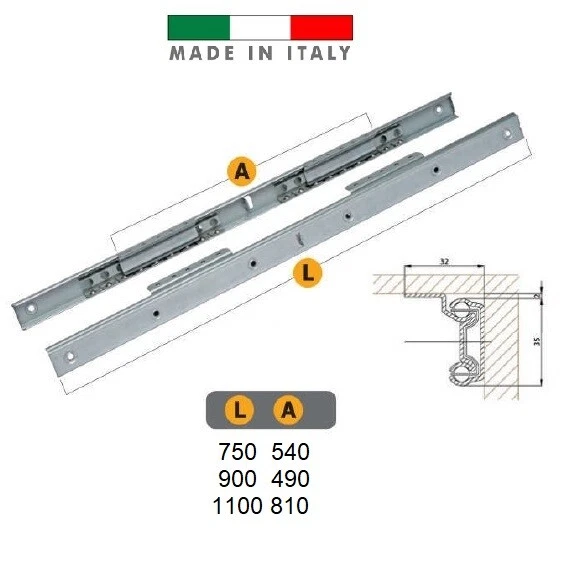 Guide Allungabili in Acciaio per Tavoli con Apertura Centrale Da mm 750-900-1100 - Immagine 3 di 3