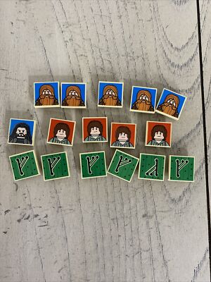 LEGO LOT TAN 16 PCS 2X2 INVERTED TILES HOBBIT DWARF GANDALF VARIETY PLATES