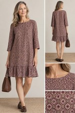 Sézane Jacquard Midi Dress EU 42 US 10 Geometric Rose Bronze French Parisian