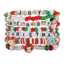 7 pcs Festive Bracelets Set Colorful Friendship Adjustable Clay Bead Bracelets C