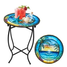 Fashion&cool Patio Side Table, 14 Inch Weather Resistant Metal Side Table, 