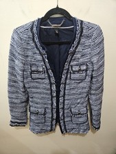 White House Black Market Blue Hook Closure Tweed Office Career Blazer Size 6