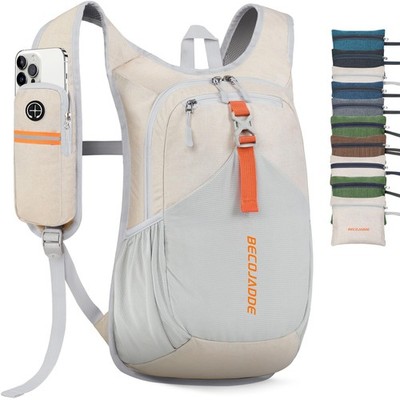 BECOJADDE 15L Wanderrucksack für Herren Damen faltbar klein 15 Liter, beige 