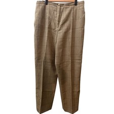 Vintage Glen Plaid High Waisted Trousers Tan Brown Straight Leg Dress Pants 36W