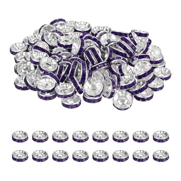 10Mm Rondelle 200Stk Kristall Strass Perlen FüR Schmuck Diy Silber/Lila-image