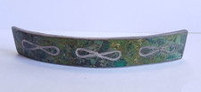 LARGE VINTAGE MEXICO STERLING CHIP INLAY CHRYSOCOLLA TURQUOISE HAIR BARRETTE