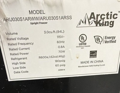 Arctic King 3.0 cu ft Upright Freezer, Stainless Steel, Manual Defrost