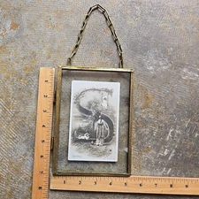 Antique Brass Glass Frame Rotograph Postcard Signed VTG Series B445 Wall Photo