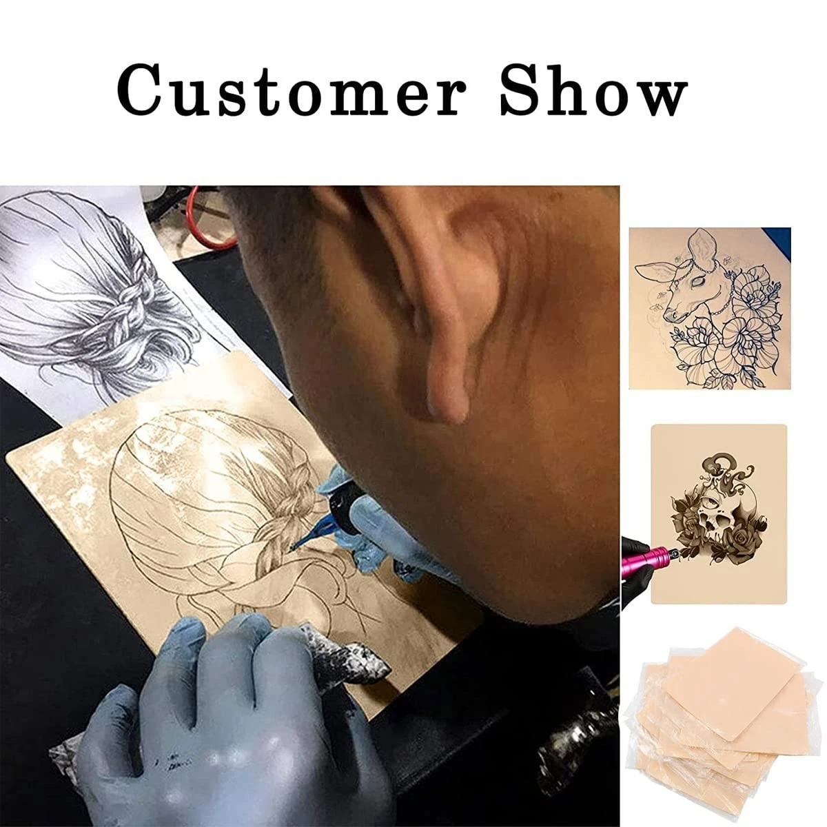 Realistic Tattoo Practice Skin Set - 5 Pcs 8x6in Reusable Sheets for Artists image 3