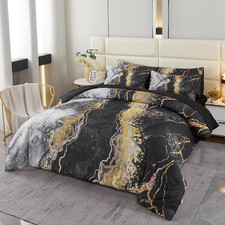 6 PCS Bed in a Bag Black Watercolor Marble Printed Comforter Set for Full Bed Bu