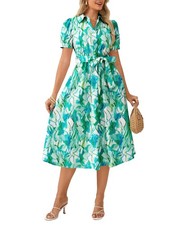 GRACE KARIN Womens Cotton Summer Boho Midi Dresses 2026 Puff Sleeve Shirt Dre...