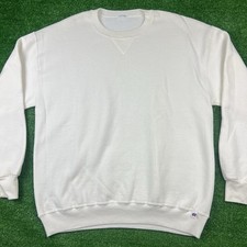 Vintage 90's Russell Athletic Sweatshirt White Crewneck Made in USA Faded