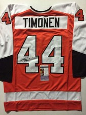 Camiseta deportiva de hockey naranja de Kimmo Timonen autografiada/firmada de KIMMO TIMONEN JSA automática