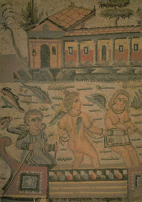c1960s Villa Romana del Casale Fishing Cupids Mosaic Postcard Mistretta 28