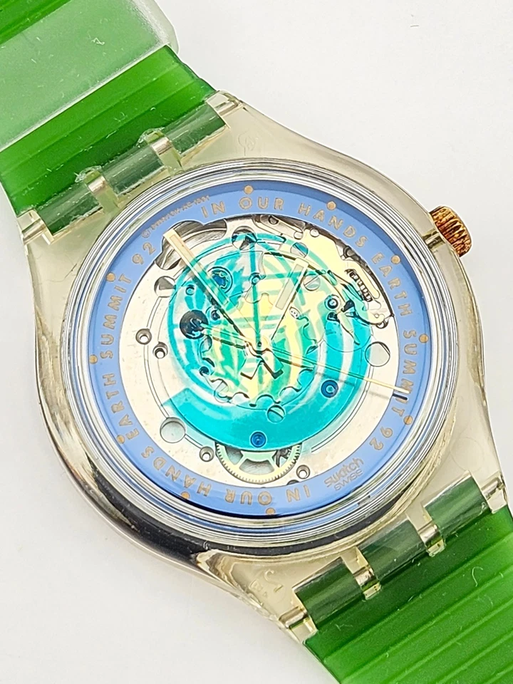 Swatch Automatic SAK102 Time to Move 1992 NOS Earth Summit Green Watch - Immagine 3 di 4