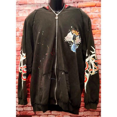 Hama Face Mask Hoodie Men's 4XL Black Beaded Hip Hop Skull Graphics Full Zip