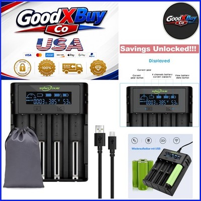 4 Slots Battery Charger for 21700 26650 18650 with PCB Protection Black