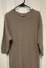 Uniqlo Waffle Crewneck Midi Dress Womens XS Beige 3/4 Sleeve Thermal Lounge Sz M