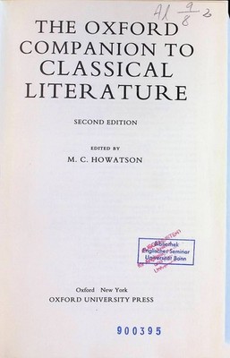 The Oxford Companion to Classical Literature Howatson, M. C.: