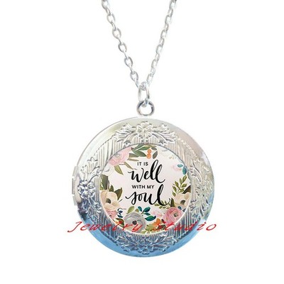 It is Well with My Soul Locket Necklace Quote Faith Inspirational Women Men Chri