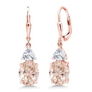 Authentic 18K Rose Gold Plated Gemstone Birthstone and White Moissanite Leverback Dangle