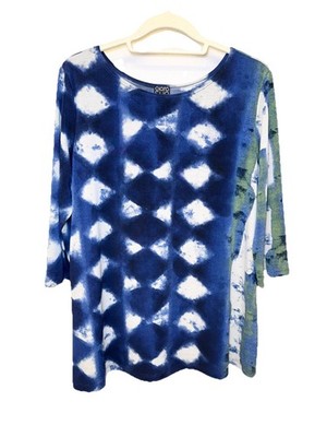 Clara Sun Woo MEDIUM Tunic Art To Wear Boho Stretch Lagonlook 3/4 Sleeve Top
