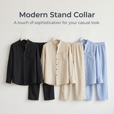 Men's Linen Blend Set - Long Sleeve Shirt and Pants for Casual Spring Outfits