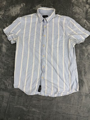 Lucky Brand Mens Blue Striped Short Sleeve Button-Down Shirt M