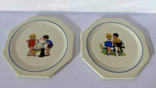 2 Assiettes - Coupelles Miniatures Dinette  Faïence Gien Peinte décor poulbot