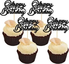24Pcs Happy Birthday Cupcake Toppers Glitter Birthday Cupcake Food Picks for