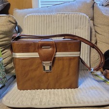 Vintage 1960s / 1970s Brown Faux Leather Camera Carrying Case/ Train case