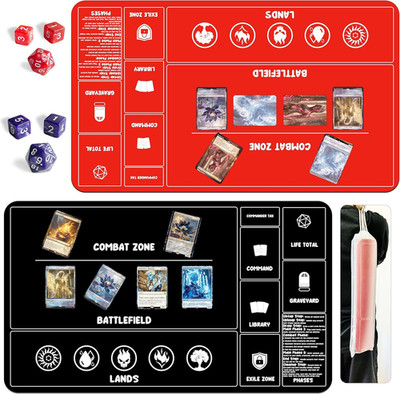 Card Game Playmats MTG Playmat for Beginner 2 Pack with Dices, Magic Mat Command