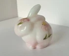 Fenton Satin Glass Bunny Rabbit Hand Painted Pink Flowers Signed D Barbour