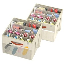 Shoe Organizer for Closet, 2 Pack Foldable Shoe 17"L x 17"W x 12 "H Beige